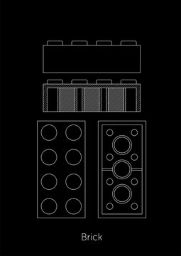 Technical line drawing of building blocks in black