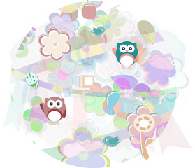 owl birds and flowers holiday card for kids