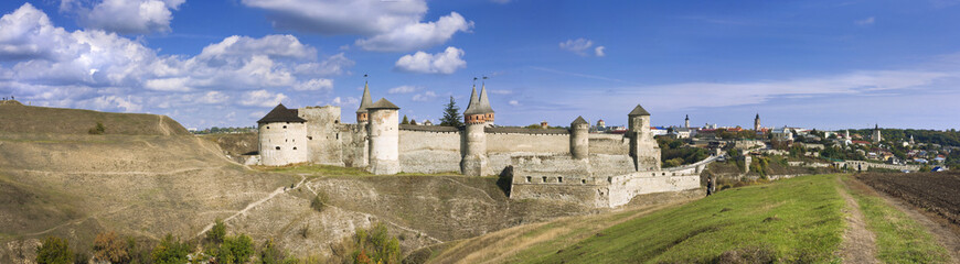 Fototapeta na wymiar Panorama of an old castle in Kamenetz Podolsky, Ukraine, Europe.