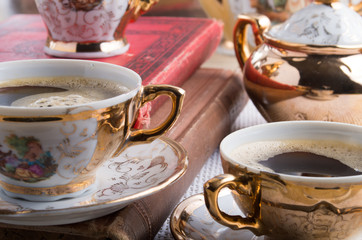 Retro dishware closeup from the German Bavaria 19th century
