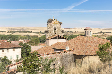Fototapeta na wymiar Santa Maria church in Belorado city (a view from the castle), Province of Burgos, Spain