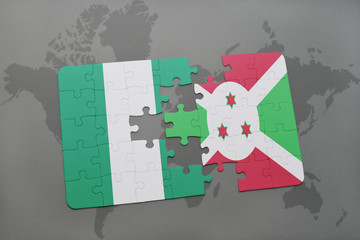 puzzle with the national flag of nigeria and burundi on a world map