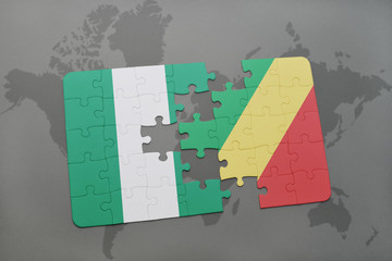 puzzle with the national flag of nigeria and republic of the congo on a world map