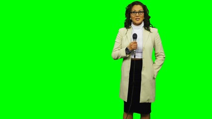 Female Reporter on Chroma Key Background
