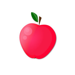 Pink apple with leaf on a white background.