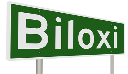 A 3d rendering of a green highway sign for Biloxi, Mississippi