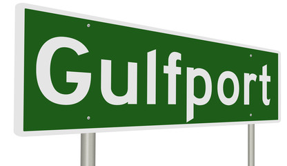 A 3d rendering of a green highway sign for Gulfport