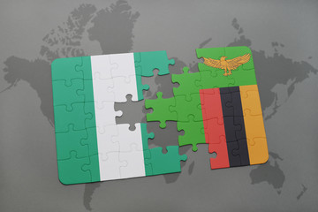 puzzle with the national flag of nigeria and zambia on a world map