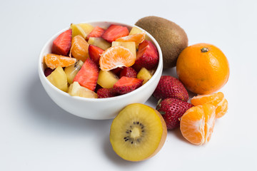 ftuits salad on the white background.
