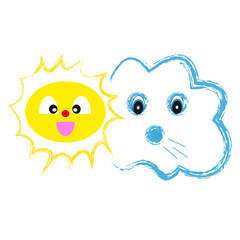 Sun and cloud on white background