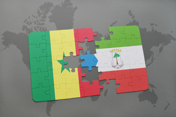 puzzle with the national flag of senegal and equatorial guinea on a world map