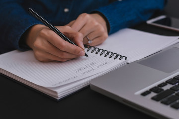 Young female writing