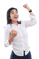 Young Asian Businesswoman Showing Winning Gesture