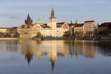 Fototapeta premium Winter Old Town of Prague above River Vltava, Czech Republic 