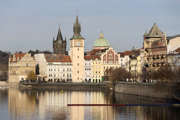 Obraz na płótnie Canvas Winter Old Town of Prague above River Vltava, Czech Republic 