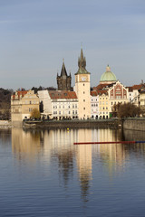 Fototapeta na wymiar Winter Old Town of Prague above River Vltava, Czech Republic 