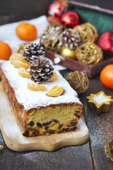 Christmas cake with dried fruits and tangerines