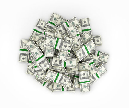 big pile of money american dollar bills on white background 3d