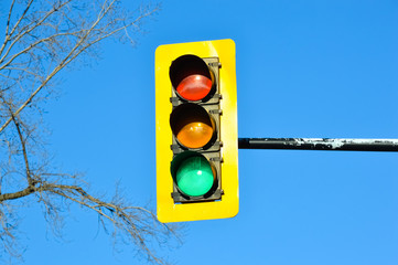Traffic light Montreal downtown. Green light.