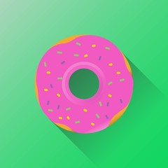 Pink donut on a green background gives shade