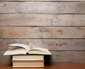 books on the wooden background