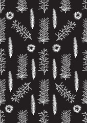 Seamless pattern with hand drawn pine fir branches.
