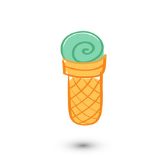 Soft serve ice cream on white background. Doodle style. Vector illustration
