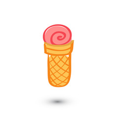Soft serve ice cream on white background. Doodle style. Vector illustration