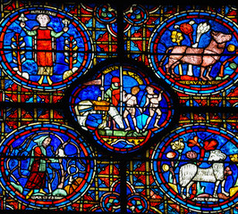 Stained glass of the months and the horoscope, Chartres Cathedral, France