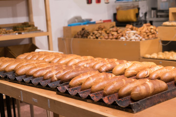 Fresh bread lines a bakery in the Old City of Jerusalem's Jewish Quarter