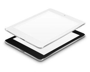Realistic tablet computers with blank screens isolated on white background. 3D illustration.