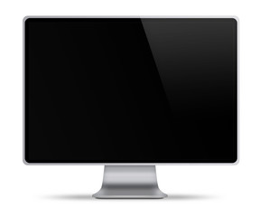 Fototapeta premium Computer display with empty black screen. Front view. Isolated on white background. 3D illustration.