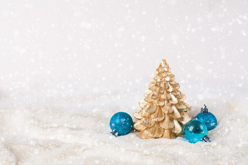 Naklejka na ściany i meble Christmas golden tree balls white background