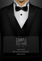 Black tuxedo with black bow tie