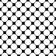 Vector seamless pattern, geometric texture with circles, perforated surface. Monochrome illustration of mesh, lattice. Simple repeat black & white abstract background. Design element for prints, web