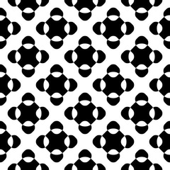 Vector seamless pattern, black & white crossing dots, simple geometric figures. Abstract repeat endless monochrome background. Design element for prints, decoration, stamping, digital, identity, web