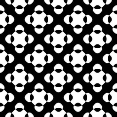 Vector seamless pattern, black & white crossing dots, simple geometric figures. Abstract repeat endless monochrome background, dark version. Design element for prints, decoration, digital, textile