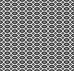 Vector seamless pattern, monochrome geometric texture. Simple black & white linear figures. Ornamental abstract background in oriental style. Repeat mosaic tiles. Design for prints, textile, wallpaper