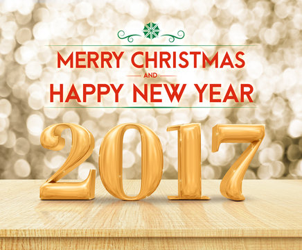 golden color 2017 Merry Christmas and HappyNew Year (3d renderin