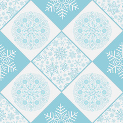 Checkered seamless pattern with snowflakes