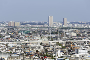 Fototapeta na wymiar 東京の街並　俯瞰から　マンション　戸建て混在　江戸川区　松戸方面　首都高