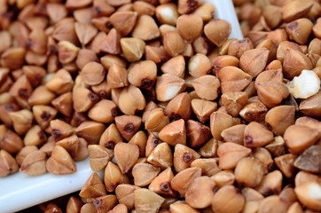 brown buckwheat on table