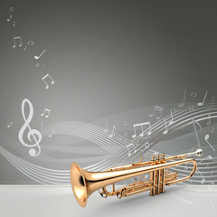 Obraz premium Trumpet with music notes
