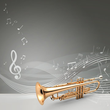 Trumpet with music notes