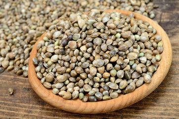 hemp seed in dish on table