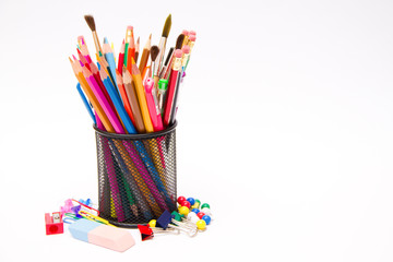  school tools on white background