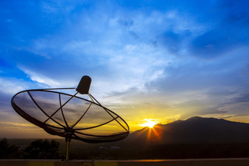 satellite dish and morning light sky for telecom and broadcastin