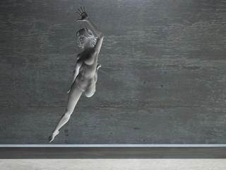 Woman in action pose statue white