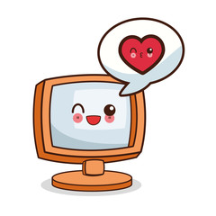 Kawaii computer and heart cartoon icon. Device technology and gadget theme. Isolated design. Vector illustration