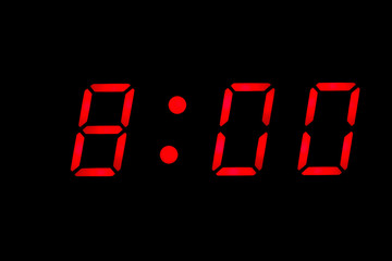 Digital clock display showing 8:00 o'clock
